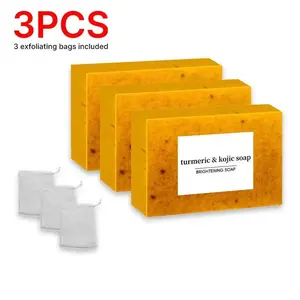 3PCS Lemon Turmeric Kojic Acid Soap Bar – Dark Spot Remover & Blemish Relief Care for Face & Body | Brightening Turmeric Kojic Soap for Glowing Skin Cleansing Cleanser Turmeric Soaps